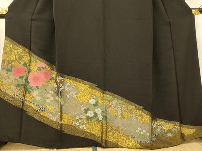 平和屋着物■豪華黒留袖　寿光織　雲取り枝花文　金銀糸　正絹　逸品　AABG6078fw