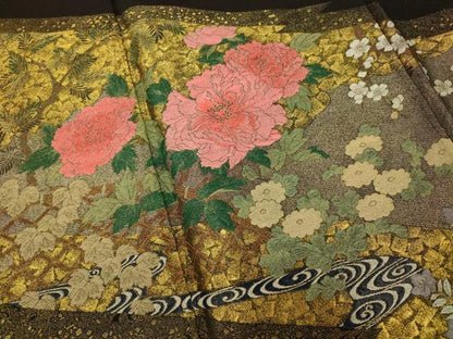 平和屋着物■豪華黒留袖　寿光織　雲取り枝花文　金銀糸　正絹　逸品　AABG6078fw