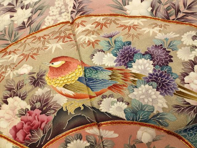 平和屋着物■豪華黒留袖　駒刺繍　地紙花鳥文　暈し染め　金銀彩　銀糸　正絹　逸品　AABG6079fw
