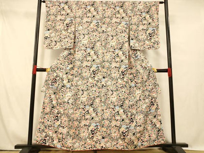 平和屋着物■上質な小紋 草花宝船文 黒地 正絹 逸品 未使用 AABG6080fw