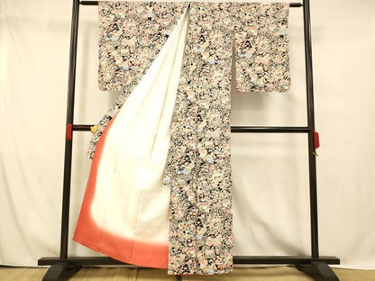 平和屋着物■上質な小紋 草花宝船文 黒地 正絹 逸品 未使用 AABG6080fw