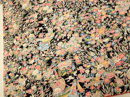平和屋着物■上質な小紋 草花宝船文 黒地 正絹 逸品 未使用 AABG6080fw