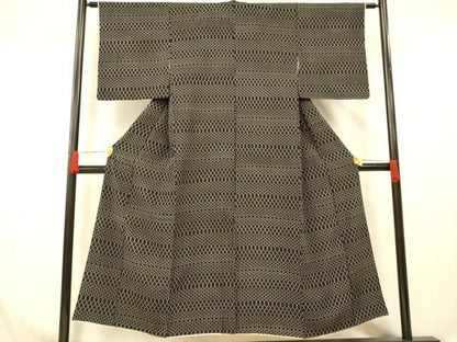平和屋着物■上質な小紋 横段亀甲文 黒地 正絹 逸品 AABG6096fw