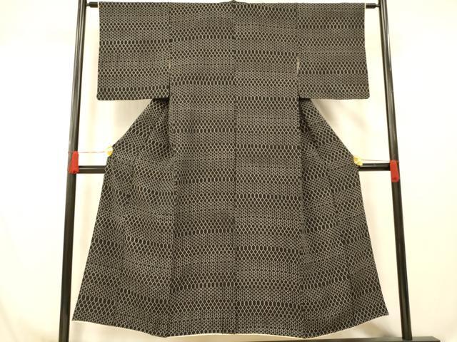 平和屋着物■上質な小紋 横段亀甲文 黒地 正絹 逸品 AABG6096fw