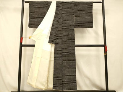 平和屋着物■上質な小紋 横段亀甲文 黒地 正絹 逸品 AABG6096fw
