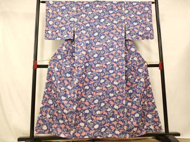 平和屋着物■小紋　更紗花文　洗える着物　AABG6109fw