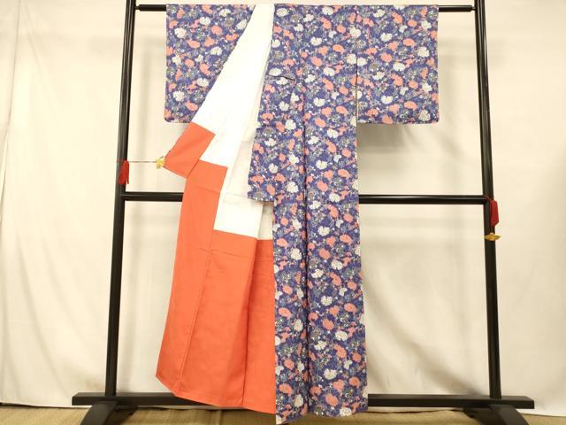 平和屋着物■小紋　更紗花文　洗える着物　AABG6109fw