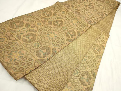 平和屋着物◎佐賀錦　六通柄袋帯　蜀江花鳥文　金糸　正絹　逸品　AABG6130wj