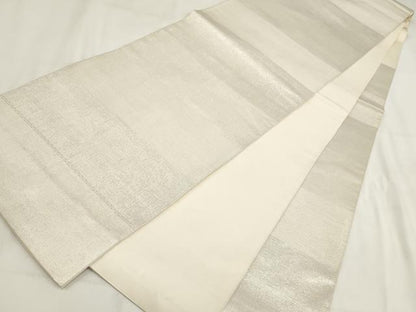 平和屋着物◎六通柄袋帯　横段文　銀糸　正絹　逸品　AABG6137wj