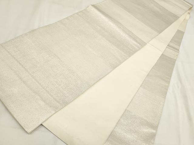 平和屋着物◎六通柄袋帯　横段文　銀糸　正絹　逸品　AABG6137wj