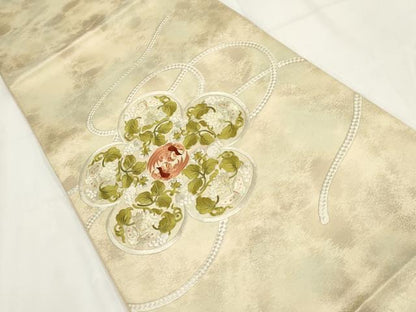 平和屋着物◎太鼓柄袋帯 刺繍 鳳凰花蝶文 正絹 逸品 AABG6141wj