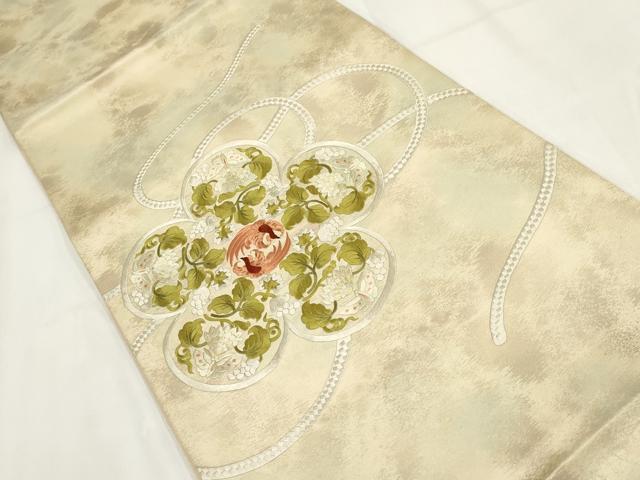 平和屋着物◎太鼓柄袋帯 刺繍 鳳凰花蝶文 正絹 逸品 AABG6141wj