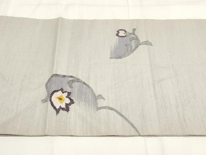 平和屋着物◎太鼓柄袋帯 紬地 花唐草文 銀糸 正絹 逸品 AABG6143wj