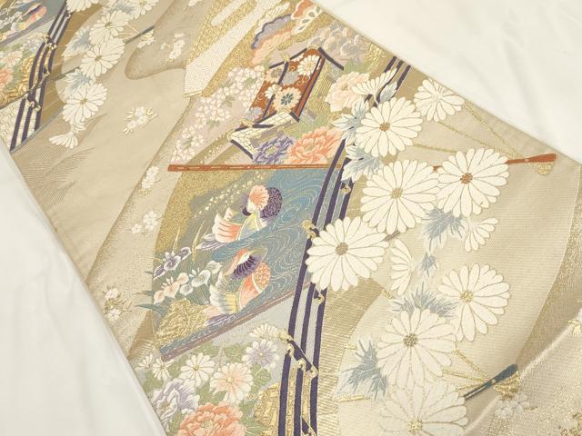 平和屋着物◎六通柄袋帯 唐織 九百 菊華御所車紋 金銀糸 正絹 逸品 AABG6146wj