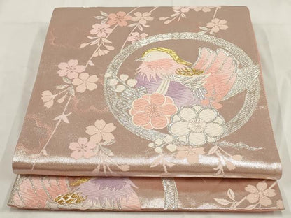 平和屋着物◎六通柄袋帯　唐織　鴛鴦花丸文　金銀糸　正絹　逸品　AABG6147wj
