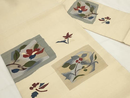 平和屋着物◎九寸名古屋帯　紬地　色紙花文　正絹　逸品　AABG6149wj