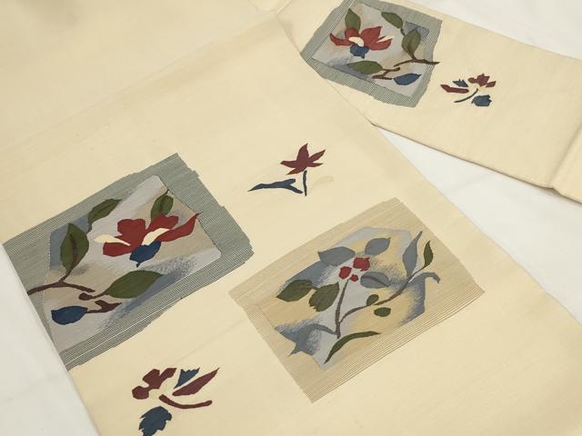 平和屋着物◎九寸名古屋帯　紬地　色紙花文　正絹　逸品　AABG6149wj