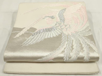 平和屋着物◎六通柄袋帯 唐織 鳳凰文 銀糸 正絹 逸品 AABG6192wj