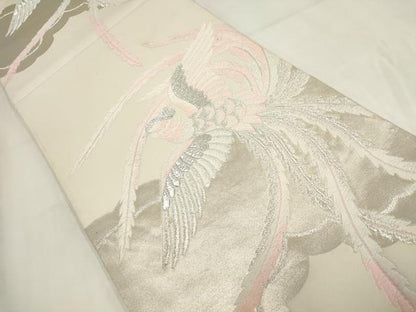 平和屋着物◎六通柄袋帯 唐織 鳳凰文 銀糸 正絹 逸品 AABG6192wj