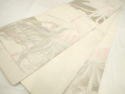 平和屋着物◎六通柄袋帯 唐織 鳳凰文 銀糸 正絹 逸品 AABG6192wj