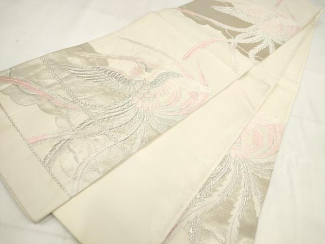 平和屋着物◎六通柄袋帯 唐織 鳳凰文 銀糸 正絹 逸品 AABG6192wj