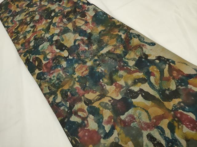 平和屋着物◎六通柄袋帯　霞文　黒地　正絹　逸品　AABG6193wj