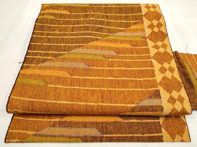 平和屋着物◎八寸名古屋帯 紬地 幾何学文様 正絹 逸品 AABG6195wj