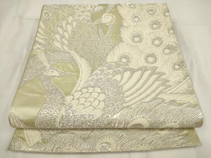 平和屋着物◎六通柄袋帯 唐織 孔雀文 金銀糸 正絹 逸品 AABG6217wj