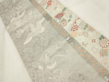 平和屋着物◎六通柄袋帯 プラチナ九百錦 慶長宝華文 銀糸 正絹 逸品 AABG6224wj