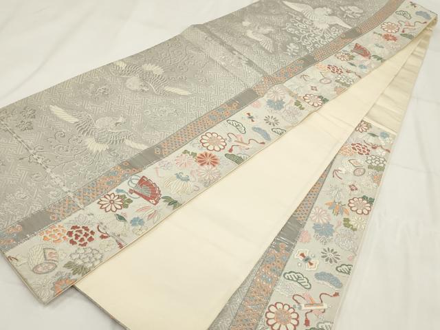 平和屋着物◎六通柄袋帯 プラチナ九百錦 慶長宝華文 銀糸 正絹 逸品 AABG6224wj