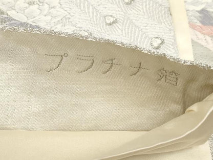 平和屋着物◎六通柄袋帯　唐織　プラチナ箔　楽園の孔雀　銀糸　正絹　逸品　AABG6225wj