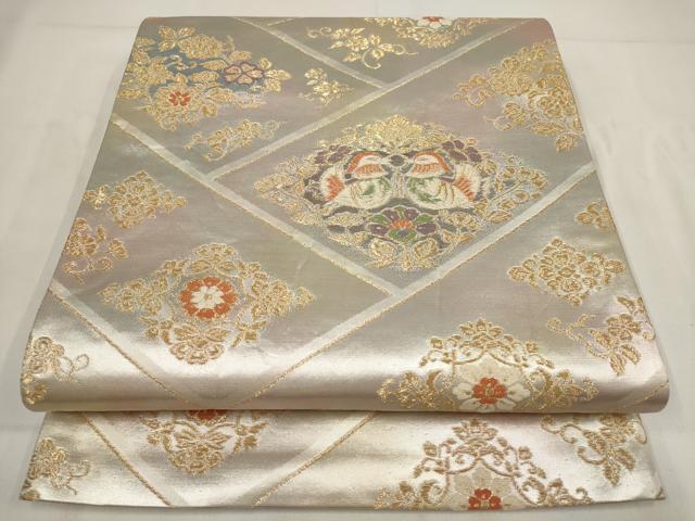 平和屋着物◎六通柄袋帯 花鳥文 金銀糸 正絹 逸品 AABG6229wj