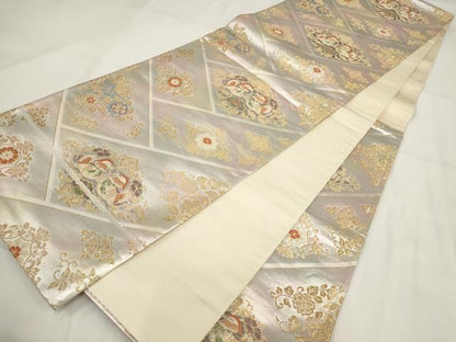 平和屋着物◎六通柄袋帯 花鳥文 金銀糸 正絹 逸品 AABG6229wj