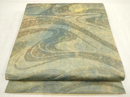 平和屋着物◎九寸開き名古屋帯 霞文 正絹 逸品 AABG6236wj