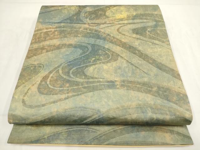 平和屋着物◎九寸開き名古屋帯 霞文 正絹 逸品 AABG6236wj