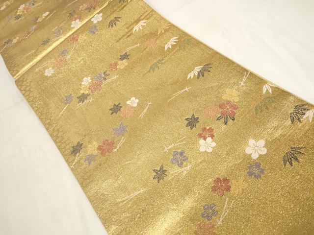 平和屋着物◎西陣 六通柄袋帯 草花文 金糸 証紙付き 正絹 逸品 AABG6252wj