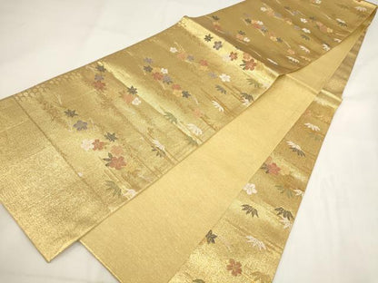 平和屋着物◎西陣 六通柄袋帯 草花文 金糸 証紙付き 正絹 逸品 AABG6252wj
