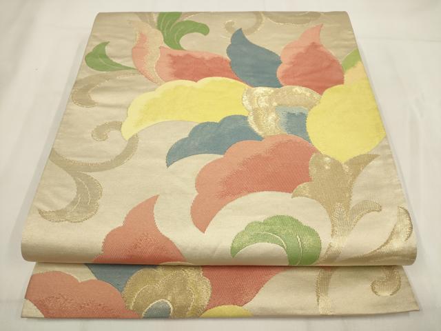 平和屋着物◎六通柄袋帯　花唐草文　金糸　正絹　逸品　AABG6258wj