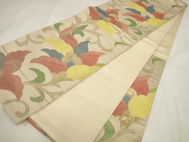 平和屋着物◎六通柄袋帯　花唐草文　金糸　正絹　逸品　AABG6258wj