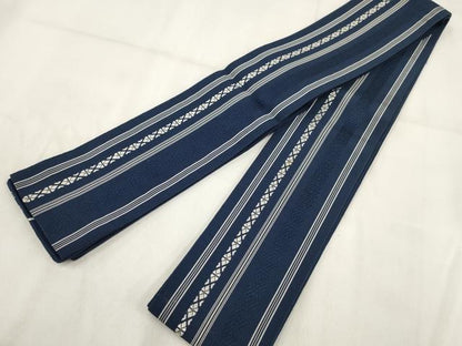 平和屋着物◎男性　本場筑前博多織　角帯　献上　紺青色　正絹　逸品　AABG6267wj
