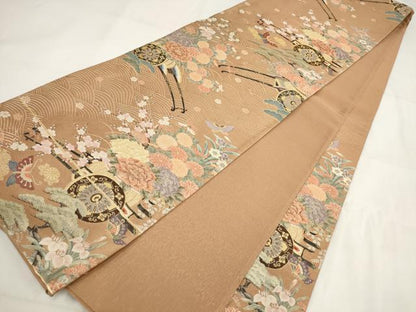 平和屋着物◎六通柄袋帯　花蝶車文　金糸　正絹　逸品　AABG6289wj