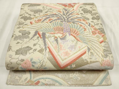 平和屋着物◎六通柄袋帯　唐織　王朝佐賀　プラチナ箔　花鳥文　金銀糸　正絹　逸品　AABG6291wj