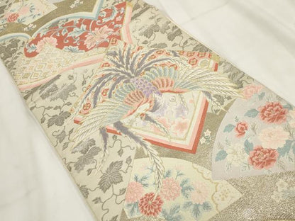 平和屋着物◎六通柄袋帯　唐織　王朝佐賀　プラチナ箔　花鳥文　金銀糸　正絹　逸品　AABG6291wj