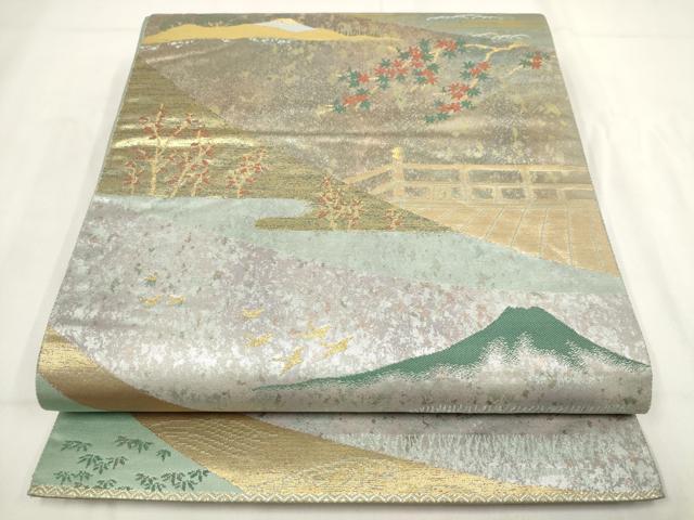 平和屋着物◎六通柄袋帯　日本の情景　富嶽百景　金銀糸　引箔　正絹　逸品　AABG6308wj