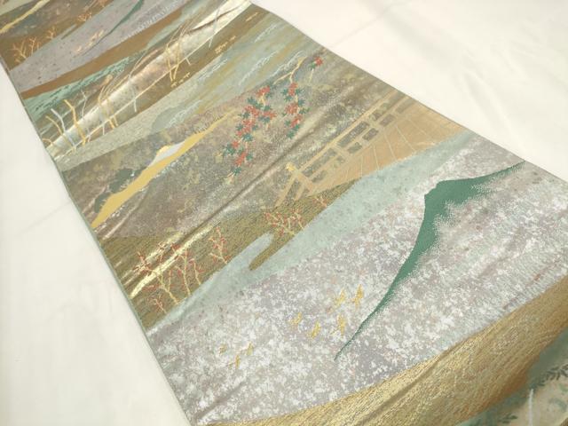 平和屋着物◎六通柄袋帯　日本の情景　富嶽百景　金銀糸　引箔　正絹　逸品　AABG6308wj