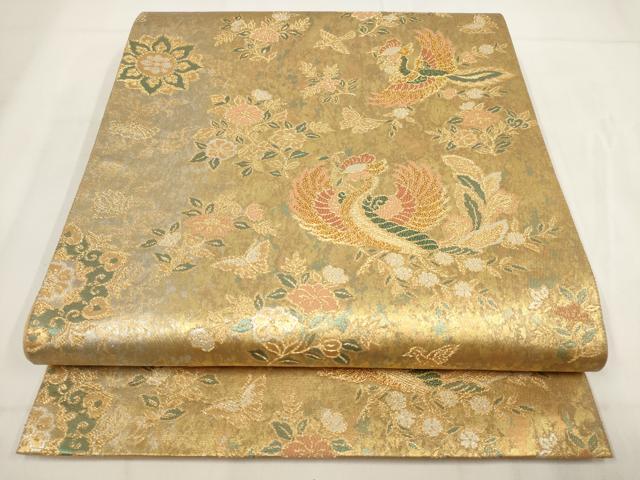 平和屋着物◎六通柄袋帯　鳳鳥更花文　金糸　正絹　逸品　AABG6311wj