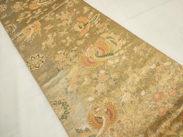 平和屋着物◎六通柄袋帯　鳳鳥更花文　金糸　正絹　逸品　AABG6311wj