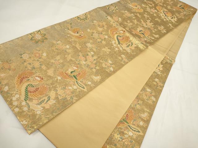 平和屋着物◎六通柄袋帯　鳳鳥更花文　金糸　正絹　逸品　AABG6311wj