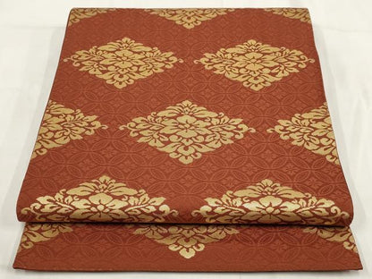 平和屋着物◎六通柄袋帯 七宝花菱文 金糸 正絹 逸品 AABG6315wj
