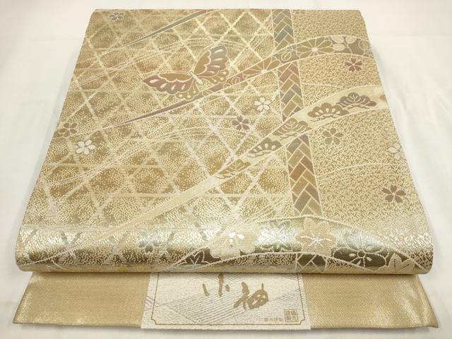 平和屋着物◎六通柄袋帯 花蝶文 金糸 正絹 逸品 AABG6325wj